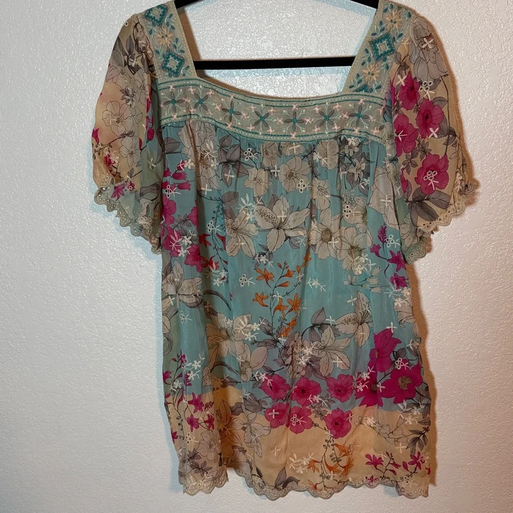 Johnny Was Permit Padme Embroidered Floral Blouse Size Large - Picture 4 of 10
